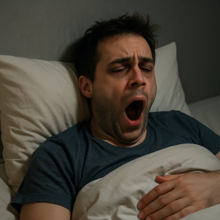 Homme allongé dans son lit bâillant et souffrant d’insomnie